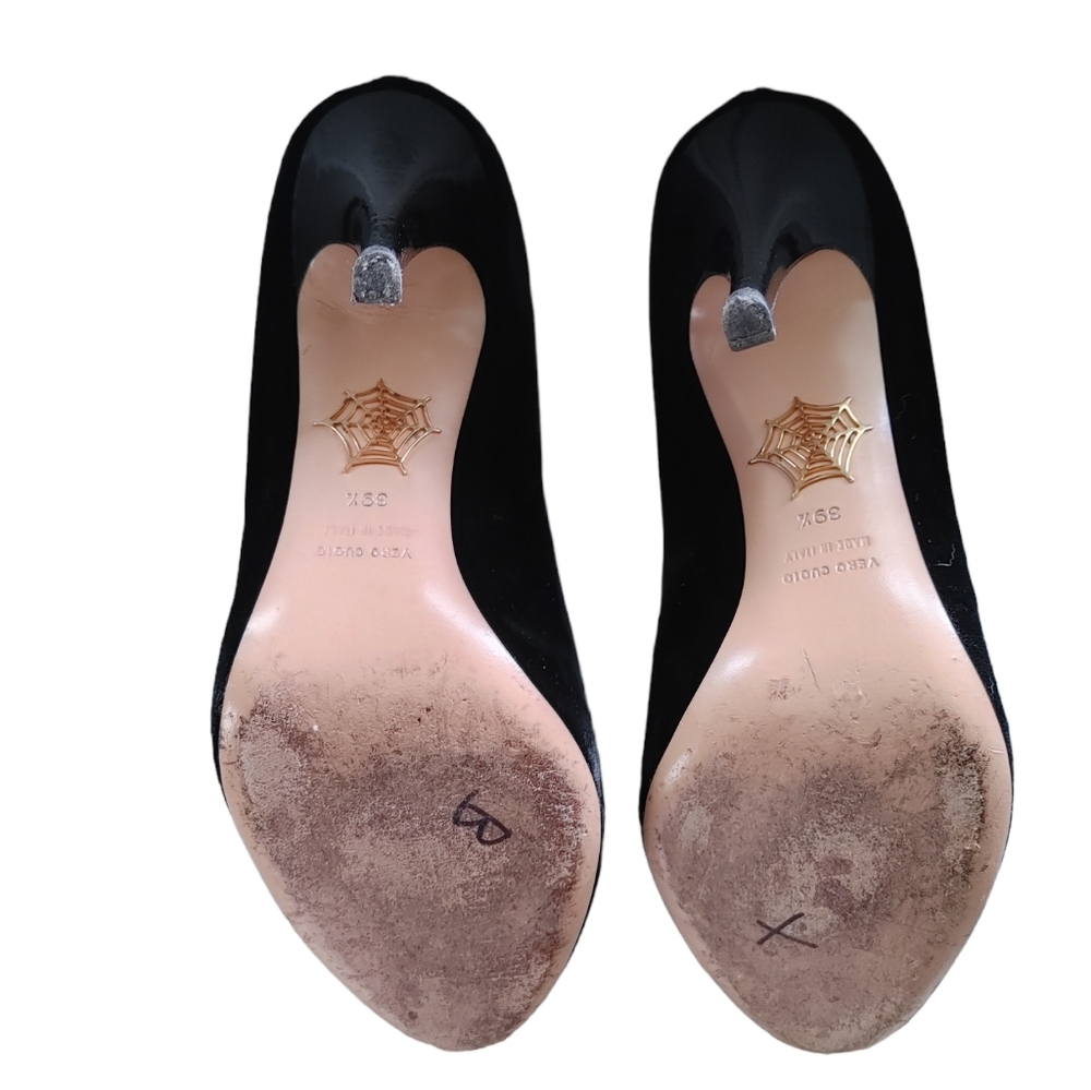 Charlotte Olympia Black Embroidered Velvet Kitty Cat Pumps Size 39 1/2 - Picture 8 of 11